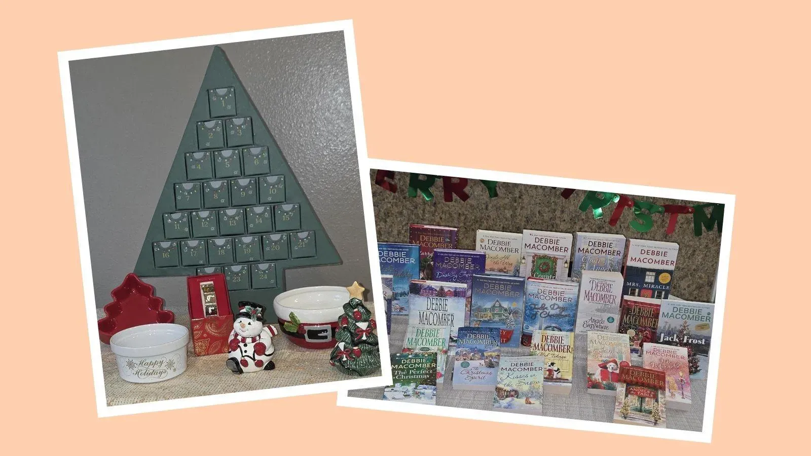 Grand Prize: (1) 22 Books Signed By Author Debbie Macomber; Lisa Angel Christmas Tree Advent Calendar; Macy’s Holiday Lane 12 Days Of Christmas Charm Bracelet; New Fitz And Floyd Christmas Snowman Tree Salt & Pepper Shaker Set; St. Nicholas Square Ch...