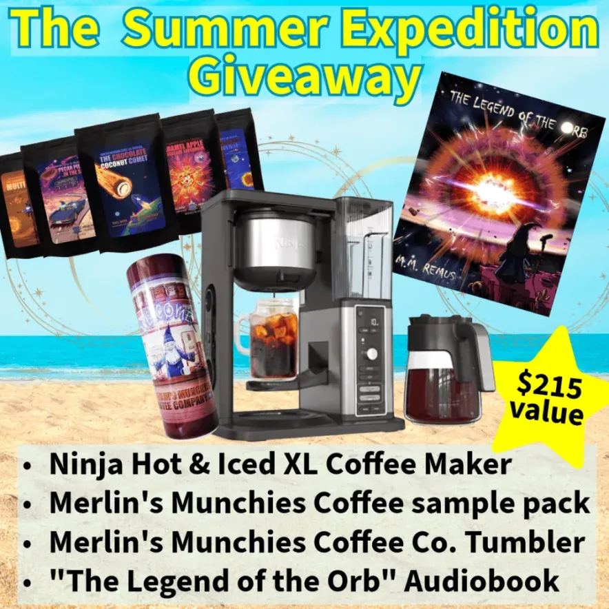 Ninja Hot & Iced Xl Coffee Maker; Merlin's Munchies Create-your-own Sample Pack; Merlin's Munchies Tumbler; And The Legend Of The Orb Audiobook (arv $215) Giveaway