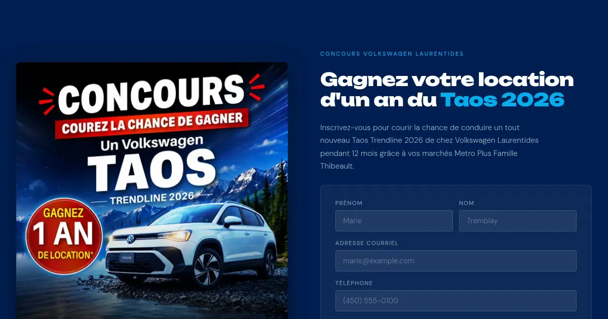 Win A 1-year Lease Of A 2026 Volkswagon Taos Valued At $14,000 Giveaway